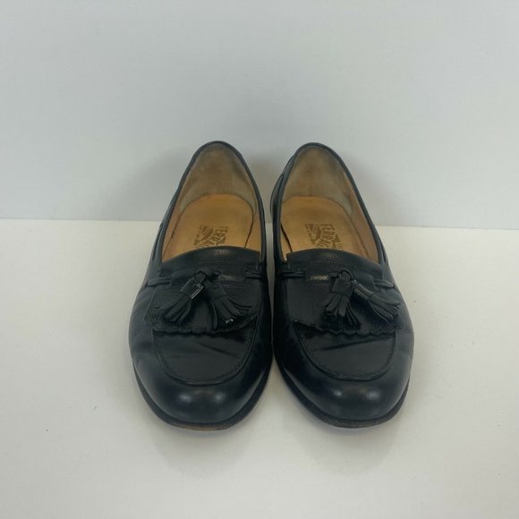 Salvatore Ferragamo Tassle Slip On Loafers Leather Black Italy Mens Size 7.5 D - Picture 2 of 7